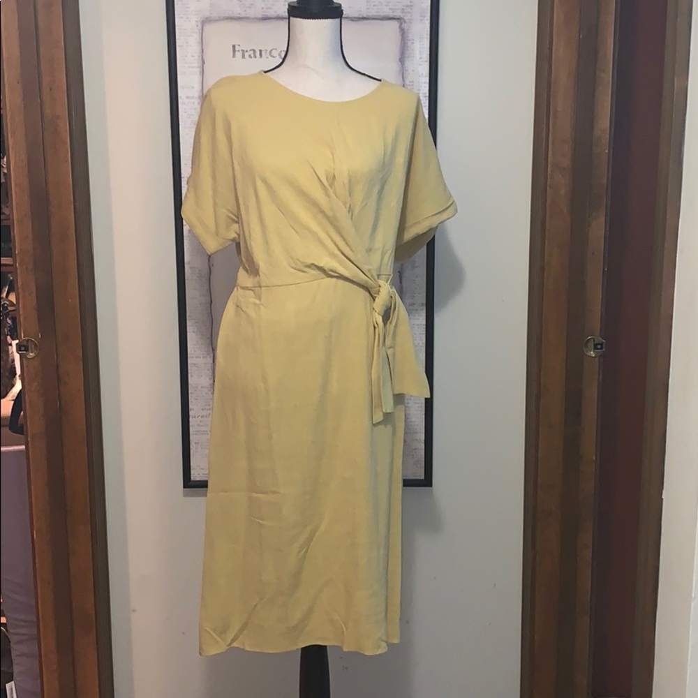 &. Layered Mustard Yellow Faux Wrap Dress